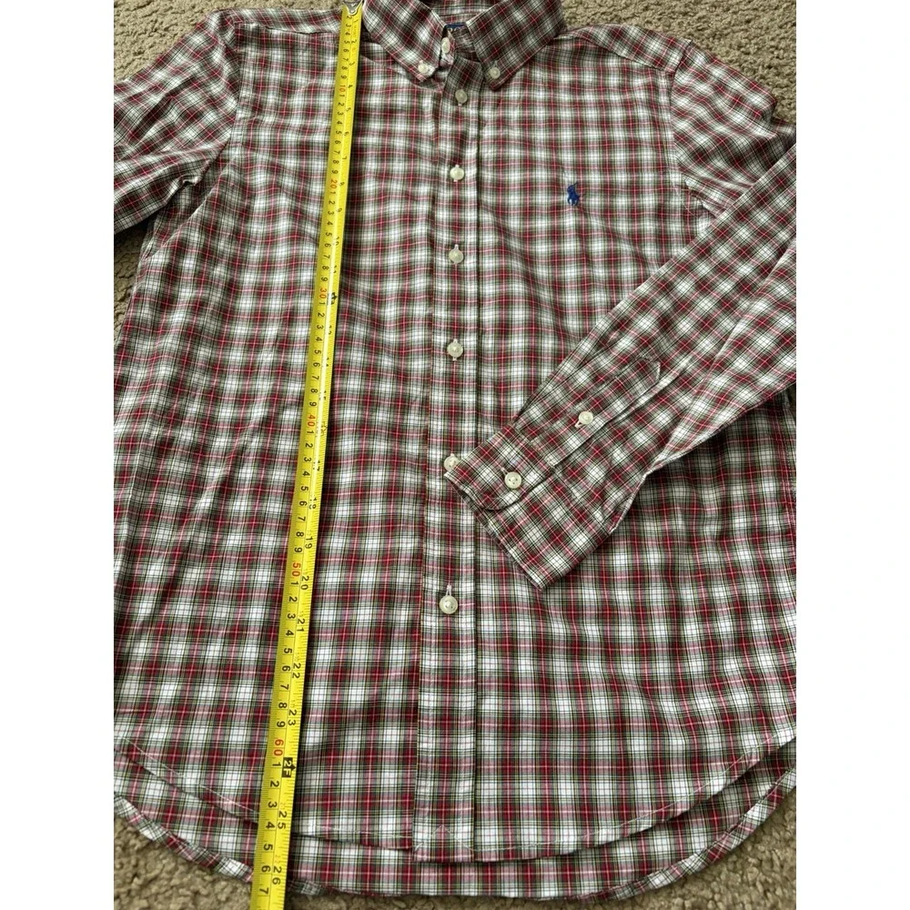 Polo Ralph Lauren Long Sleeve Button Down Shirt Logo Red Plaid Boys Large JBHS
